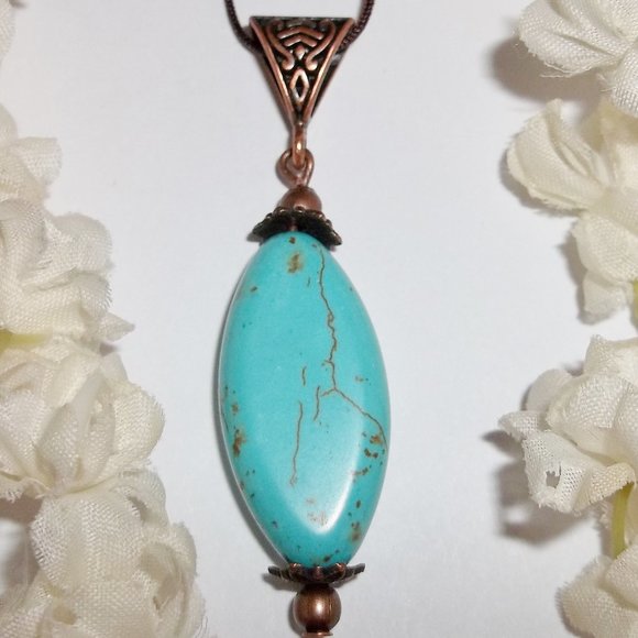 Turquoise Blue & Copper Beaded Necklace Set 5390 - Picture 7 of 10